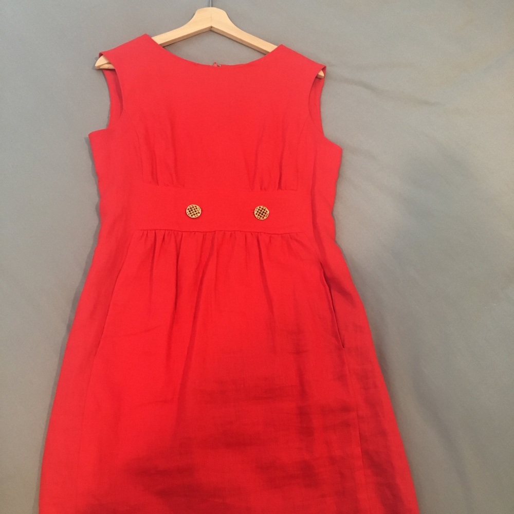 Elizabeth McKay Red Sleeveless Midi Dress with Gold Buttons